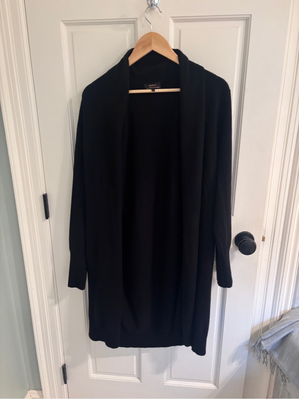 Quince Black Open-Front Long cashmere Cardigan size large